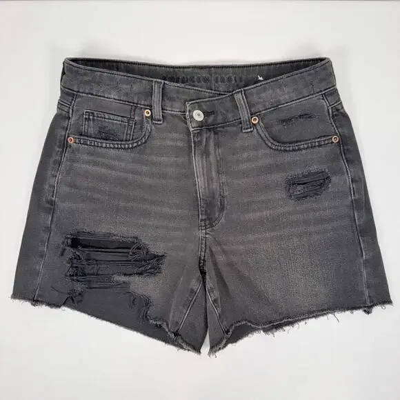 NWT American Eagle Black High-Waisted Distressed Denim Shorts -4