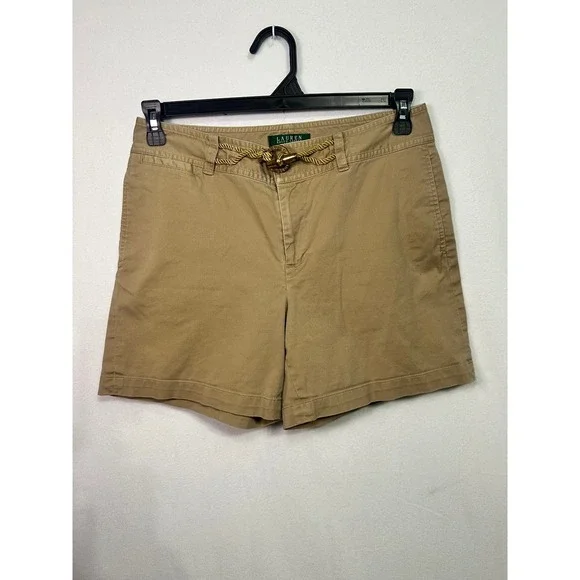 Lauren Ralph Lauren Petite Tan Chino Shorts Rope Toggle‎ Belt Khaki 8P
