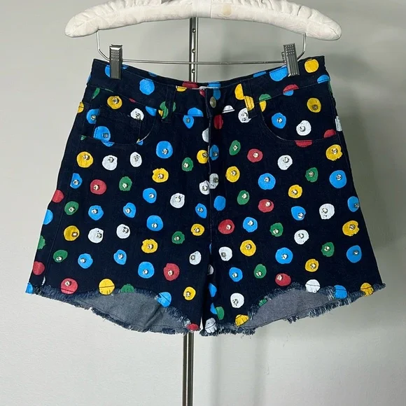 🔹 Swank A Posh Polka Dot Denim Shorts with Crystal Embellishments