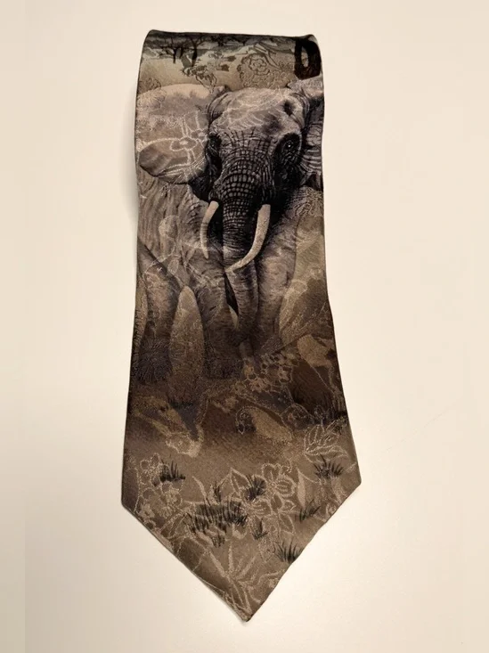 Wembley Endangered Species Elephants Necktie Vintage 100% Silk Tie Made in USA