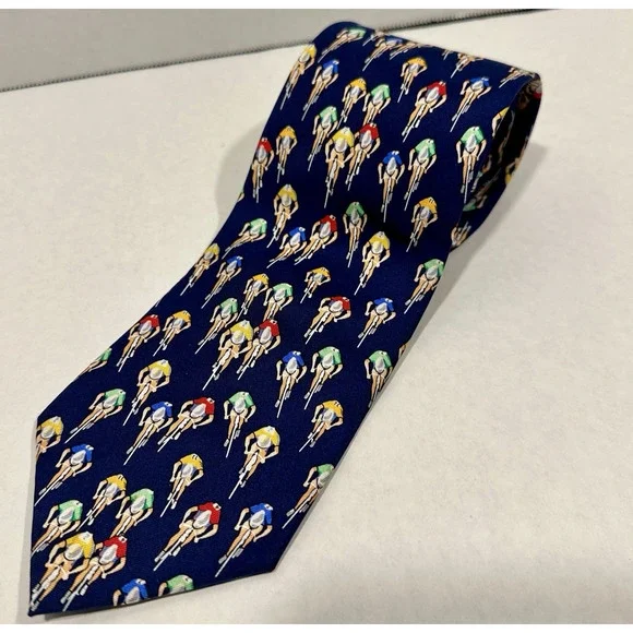 Alynn Bike Racing Cycling Cyclists 100% Silk Navy Blue Necktie Tie 3.25