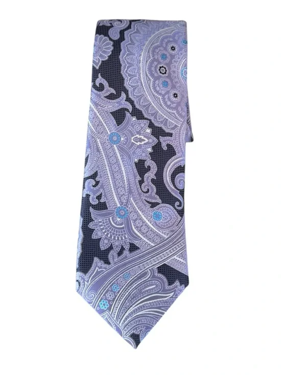 ERMENEGILDO ZEGNA Purple Blue Paisley Print Italian Men's Tie 100% Silk 60”
