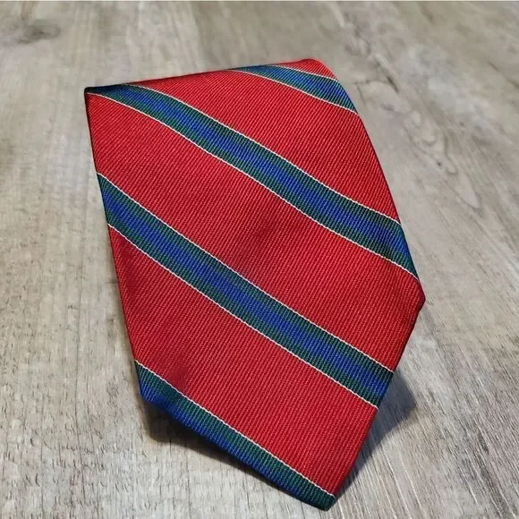 Brooks Brothers Mens Tie Red Green Blue Regimental 100% Silk Made in USA VTG