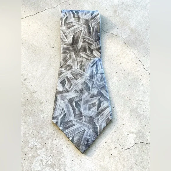 Pierre Cardin Men's Designer Brushed Silver Geometric Pattern Silk Tie