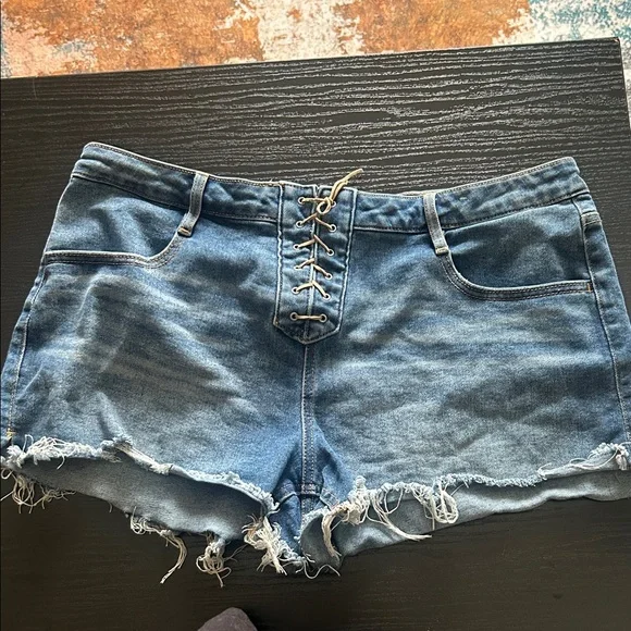 No Boundaries Blue Lace-Up Jean Shorts