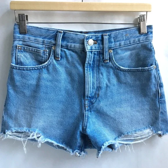 Madewell The Perfect Blue Denim Jean Short Distressed Raw Hem Size 25