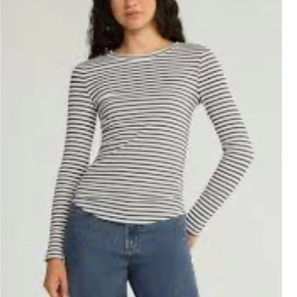 J. Crew Black and White Striped Long Sleeve Tee