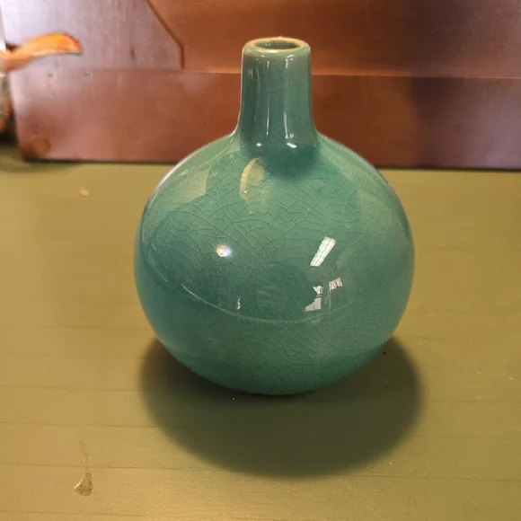 Crate&Barrel Turquoise Globe Vase