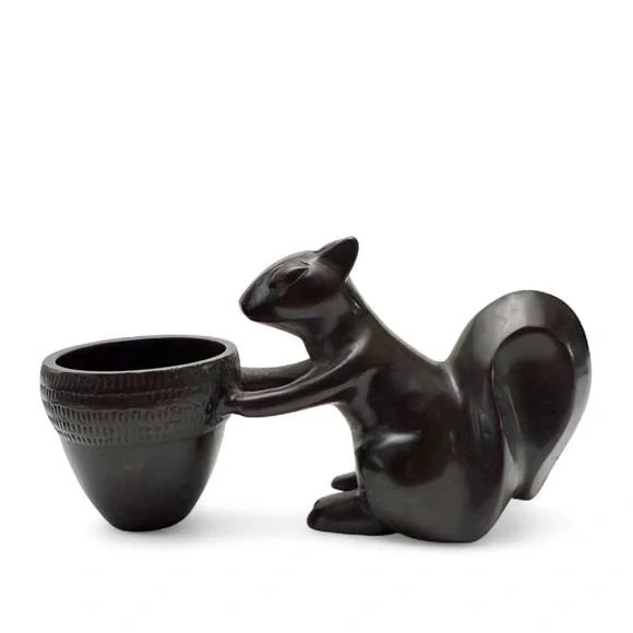 Crate & Barrel Dark Brown Metal Squirrel with Acorn Votive Candle Holder
