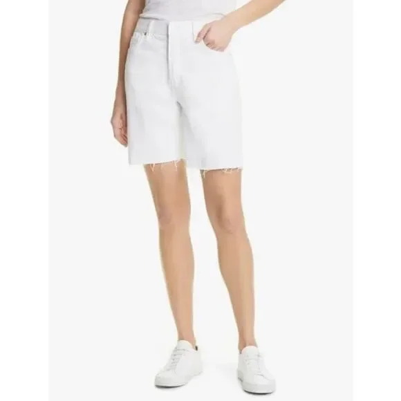 FRAME Le Slouch Bermuda White Raw Hem Denim Jean Shorts NWT sz 26