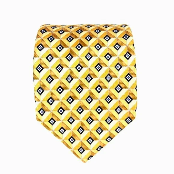 JZ Richards All Silk Handmade Necktie Boulder Yellow Geometric Foulard Elegant
