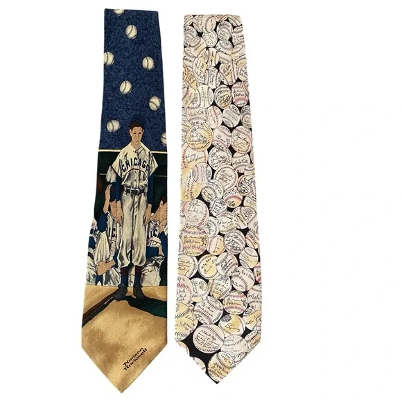 Lot of‎ 2 Men's All Silk Tie Baseball Norman Rockwell Museum Artifacts