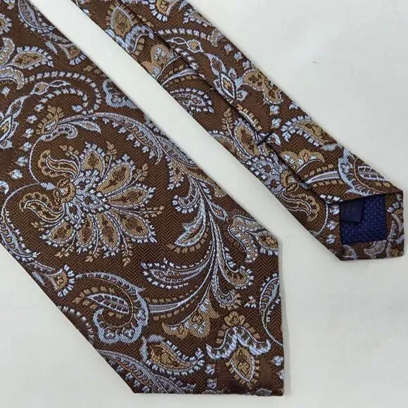 DAVID DONAHUE SILK TIE BROWN BLUE PAISLEY TEXTURED SATIN 3.5