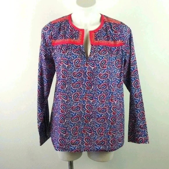 J.Crew Paisley Multicolored Peasant Cotton Blouse