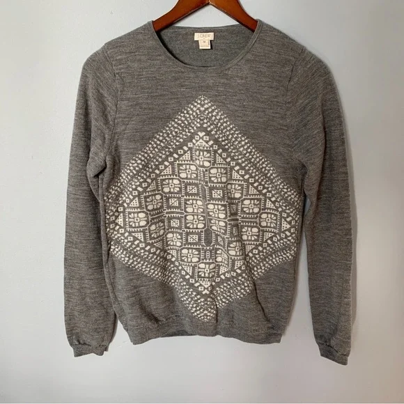 J. Crew factory // Grey, white Geo design merino wool sweater size medium A26