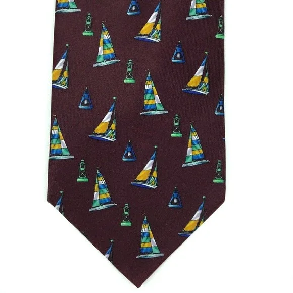 Utopia Men's Tie Handmade Burgundy Sailboat Boat Nautical Novelty Necktie 57