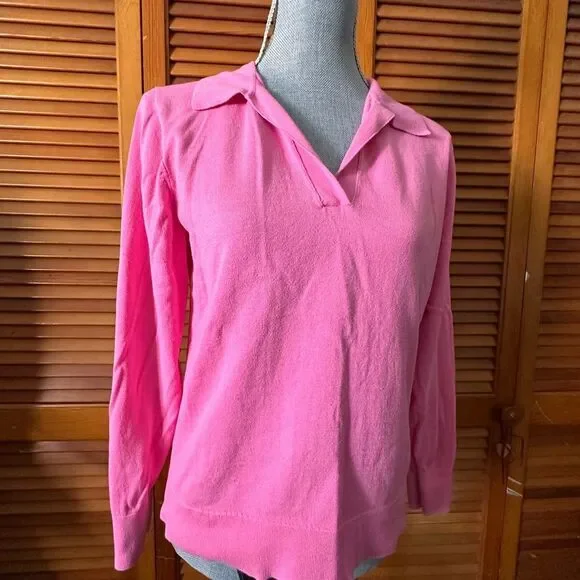 J. Crew Hot Pink Collared Cotton Preppy Sweater