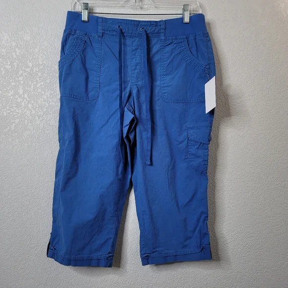 Gloria Vanderbilt bright blue cargo pedal pusher shorts drawstring waist