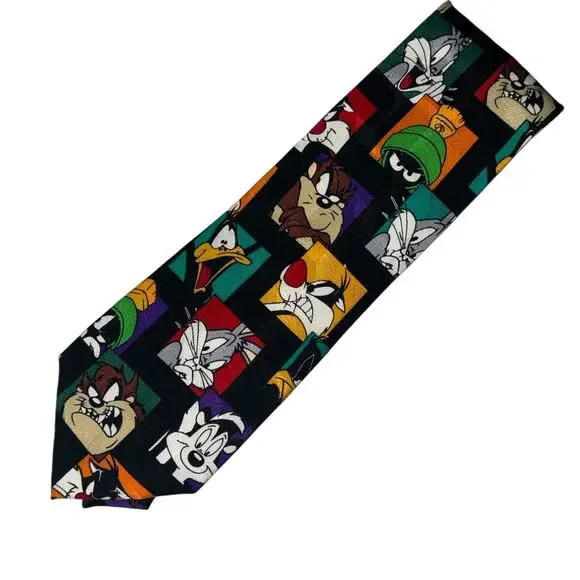Looney Tunes Mania Silk Tie Colorful Bugs Bunny Taz Daffy Martian Vintage