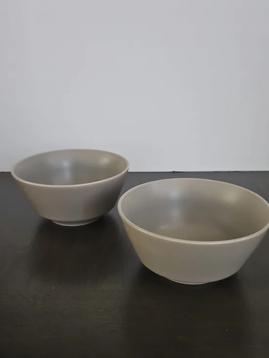Set Of 2 Crate&Barrel Matte Gray Paige Ceramic Bowls
