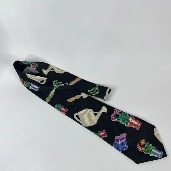 Gardening Mens Necktie Flower Garden Novelty Gardener Gift Black Neck Tie