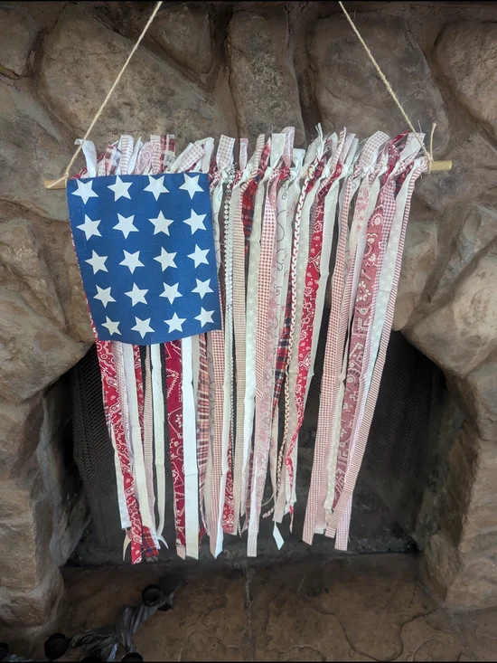 Handmade Patriotic Fabric Tapestry Wall Hanging - Blue, Red, White