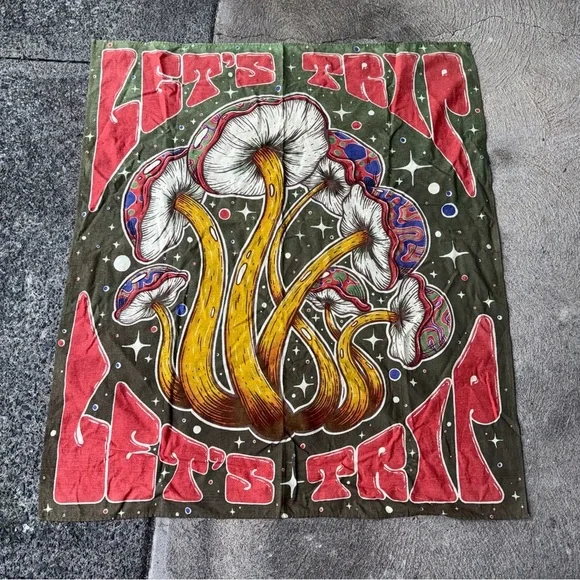 Let’s Trip Psychedelic Mushroom Graphic Tapestry from Earthbound Trading Co