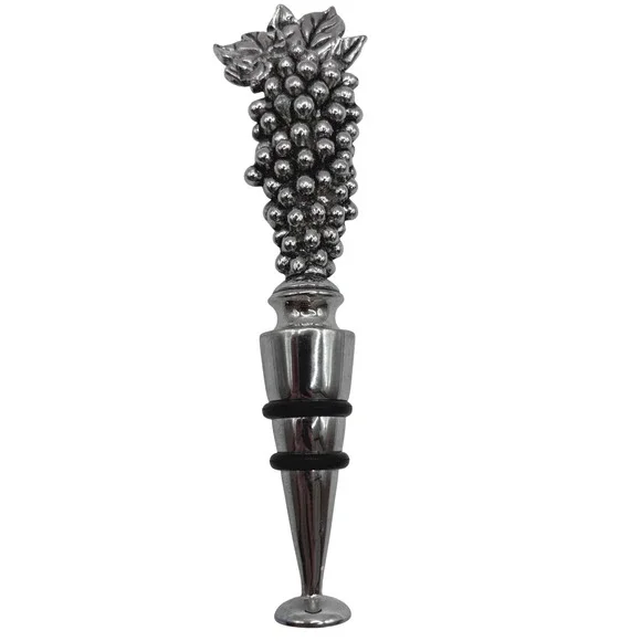 Pewter Grape Cluster with Leaves Wine Stopper 5.5