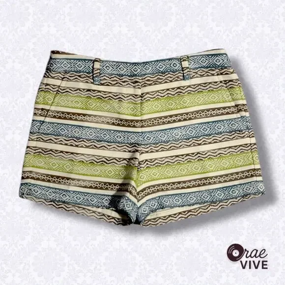 LOFT The Riviera Women's Short Size 0 Green Blue Boho Embroidery