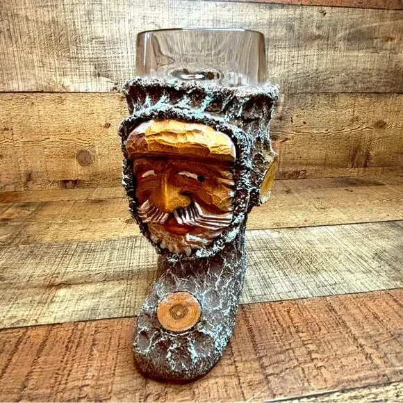 Vintage GERMAN MOUNTAIN MAN Clay Sculpted .5 Liter BEER GLASS BOOT 7.5