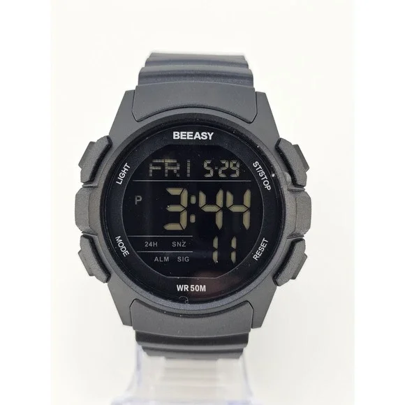 Beeasy Men's Digital Sports Watch 49MM Black Plastic Bands Light Working