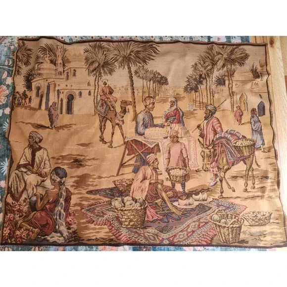 Vintage Tapestry Middle East Bazaar Market Arabian Desert Wall Hanging Oriental