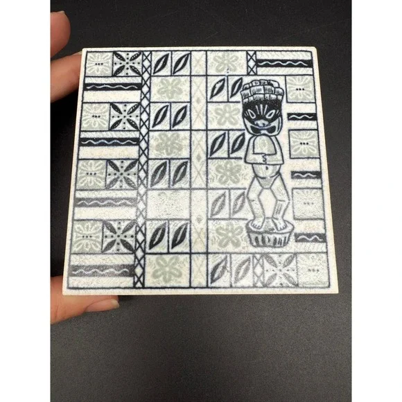 Vintage Polynesian‎ Tiki Ceramic Tile Trivet Stand MCM Geometric Design