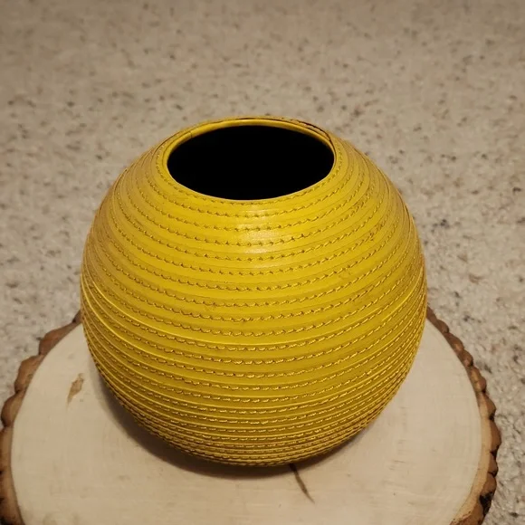 Crate & Barrel Yellow Leather Round Vase