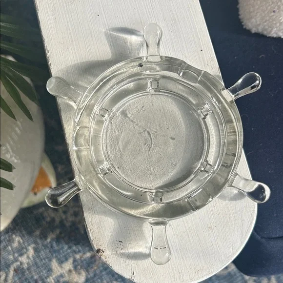 Vintage Glass Ship Wheel Ashtray