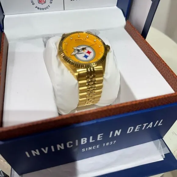 Invicta Steelers Gold Watch with Colorful Emblem