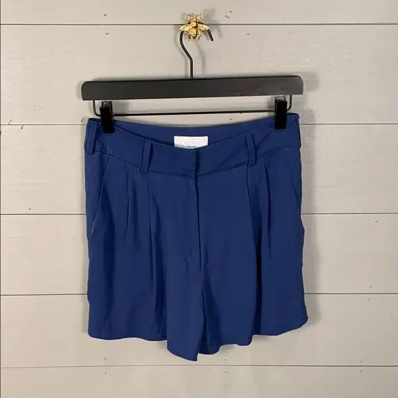 ADAM Lippes 100% silk Navy Blue Women's pleated front Shorts woman size 4