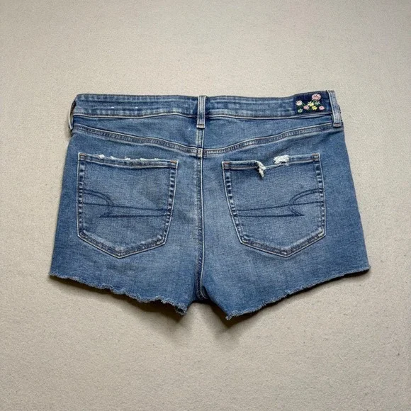 American Eagle Denim Shorts Womens 12 Blue Shortie Distressed Y2K Stretch Cutoff
