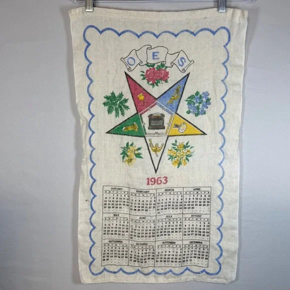 1963 Eastern‎ Star OES Calendar Tea Towel Linen Burlap Calendar Tapestry