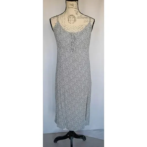 Abercrombie & Fitch - White/Black Floral Ditzy Polka Dot Midi Dress‎ Size L