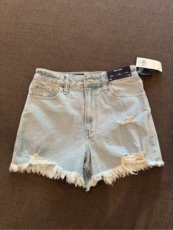 Hollister Light Blue Distressed High-Rise Jean Shorts
