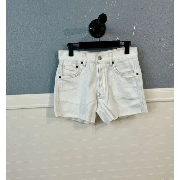 Free People Women's White Casual Beachy Solid Cut-Out Denim Jean Shorts Size 25