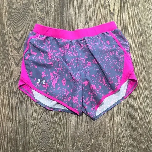 Under Armour UA Fly By 2.0 Printed Running Shorts Elastic Waist Pink Size S