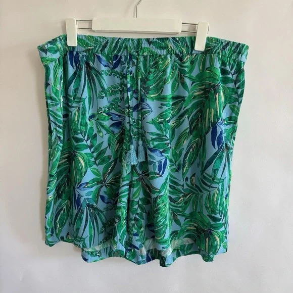 J. Jill Tropical Palm‎ Shorts Blue Green 2X Vacation Summer Beach Cruise Resort