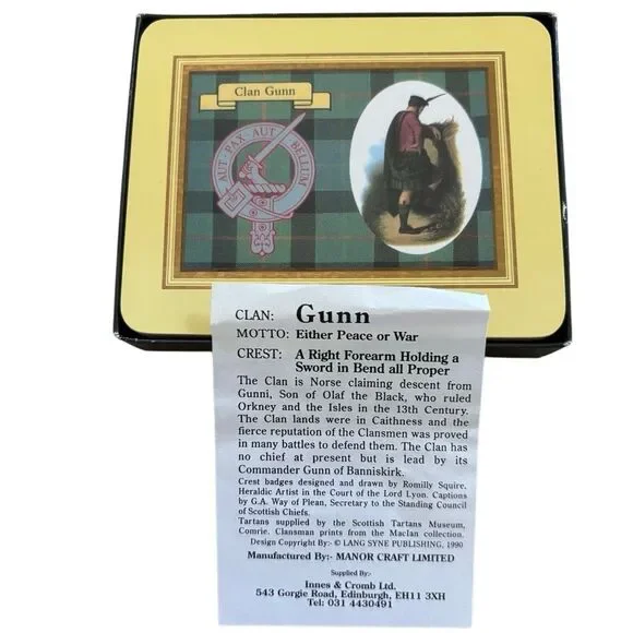 6 Vintage Gunn Clan Manor Craft Coasters