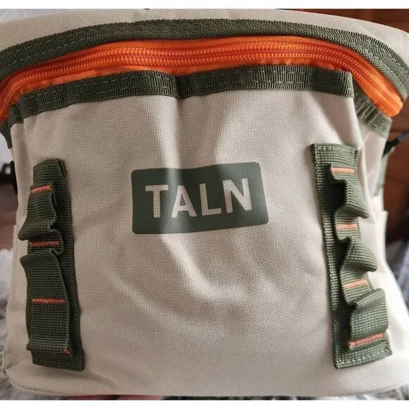 NWT Taln tan Flip top cooler bag with shoulder strap. Measures approx 12 wide, 9
