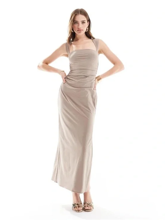 Abercrombie & Fitch Ava Knit Square Neck Maxi Modal Cotton Blend Dress Sz L