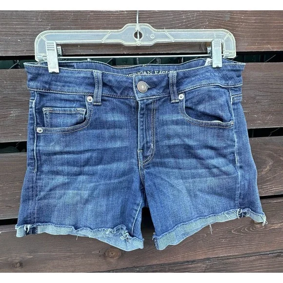 American Eagle Cutoff Cuffed Shorts *Size 8 Super Stretch Denim Blue