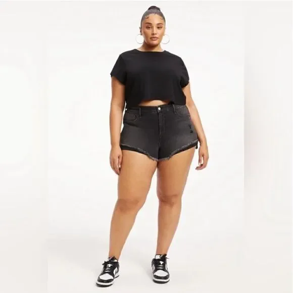 Good American Womens Good Curve Distressed High Waist Cutoff Shorts Plus Size 22