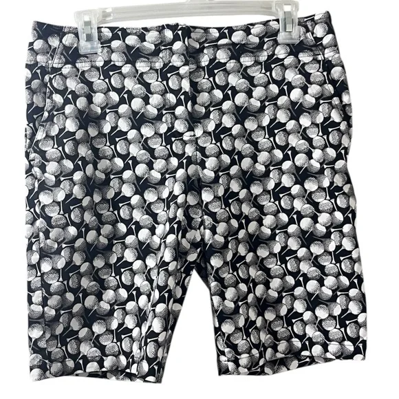 IZOD Women’s Golf Ball Print Bermuda Shorts Size 8 Black White Golf Casual
